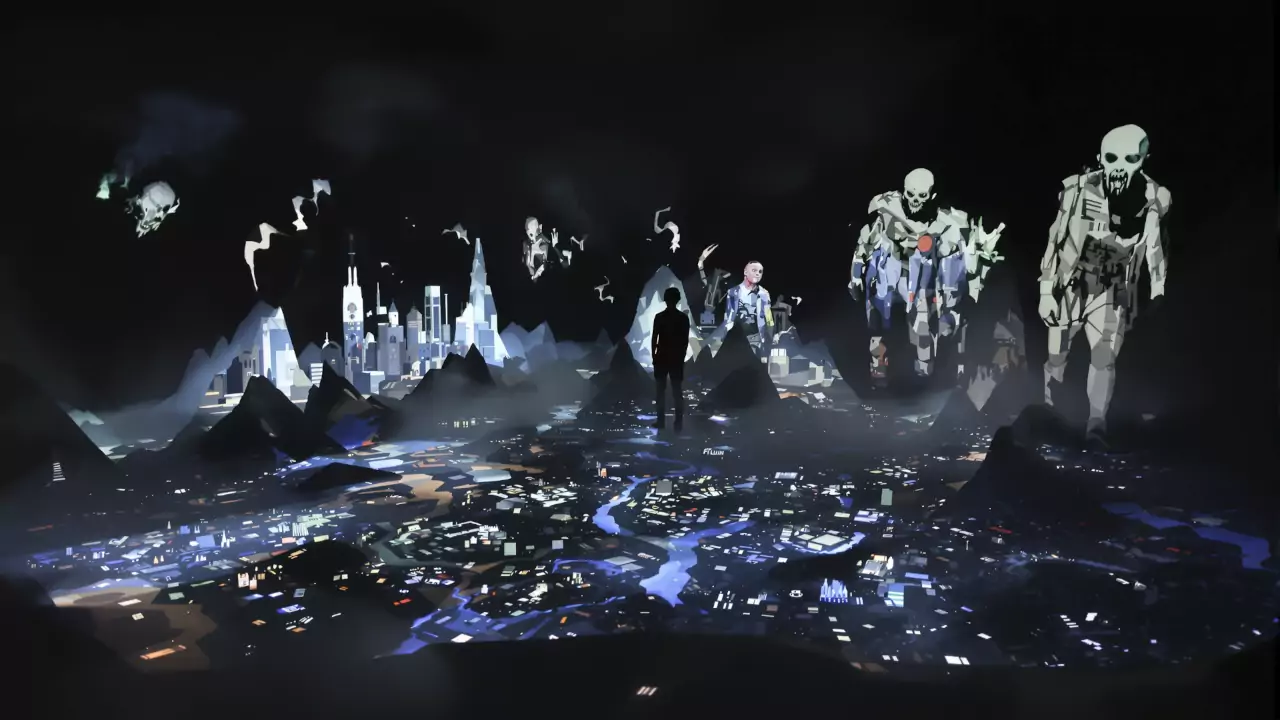 Immersive multimedia installation with projected landscapes and fog